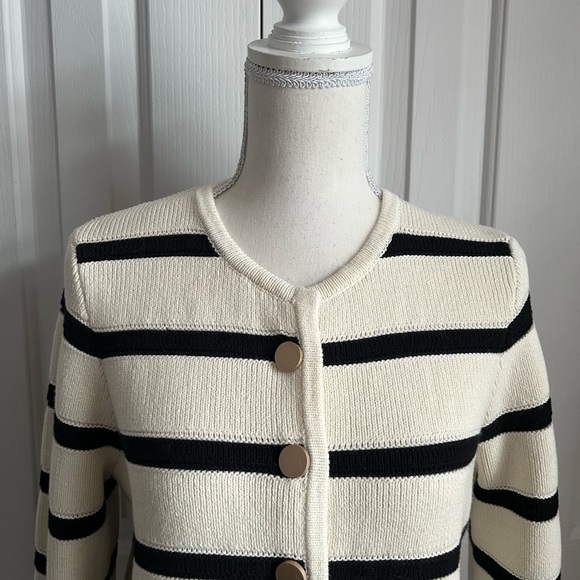 NWT FRENCH CONNECTION Women’s Striped Cardigan, Black and Cream - Picture 2 of 6